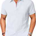 Vssjavun Mens Short Sleeve Button Down Shirts Casual Cotton Shirt Summer Beach Shirts (White, XXXL)