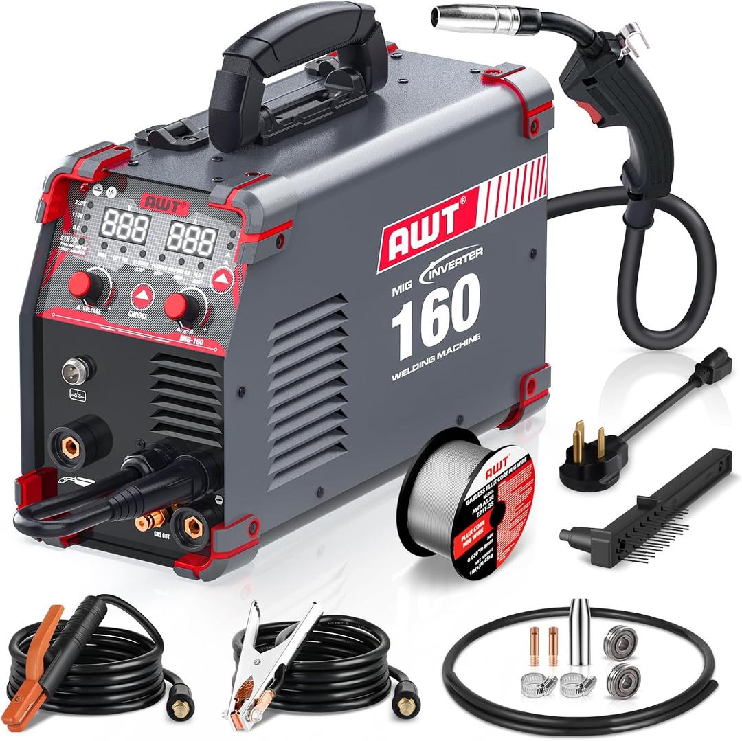 AWT Simplified Aluminum 160A MIG Welder,6 in 1 Gas MIG/Gasless Flux Core MIG/Stick/Lift TIG/Aluminum MIG Welding Machine, 110/220V Dual Voltage,Multi-Process Welding Machine