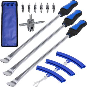 Y.A. LOTUS Tire Spoons 14.5IN, Steel Tire Changing Kit for Motorcycle Dirt Bike Lawn Tractor Bicycle and More, Include 3 Tire Removal Tool, 3 Rim Protector, 1 Valve Tool, 6 Valve Cores