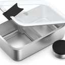 Bakpoco Stainless Steel Bento Lunch Box, 42oz Leak-Proof Metal Lunch Box Containers, Microwave-Safe, with Adjustable Divider, Convenient Lunchbox for Work, Travel