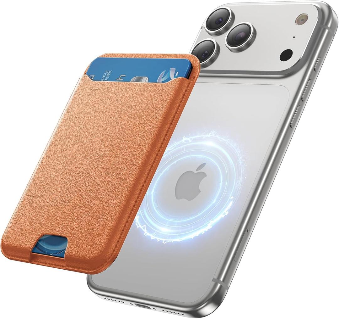 TWZKG for MagSafe Wallet, 3 Cards Holder, Slim Magnetic Phone Wallet for iPhone 17/16/15/14/13/12 Pro Max Plus Air Series,RFID Blocking Vegan Leather,Orange