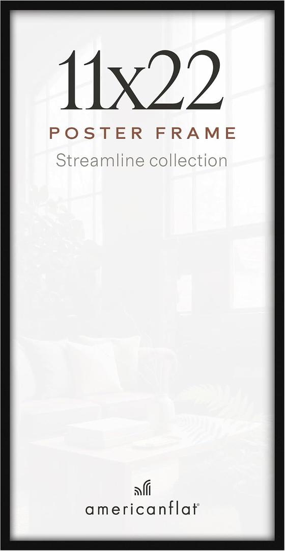 Americanflat 11x22 Picture Frame - Slim Molding - Black