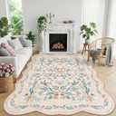 7x9 Pink Rug for Living Room, Scalloped Floral Rug for Girls Dorm, Washable Rugs Soft Low Pile Non Slip Rugs for Nursery College Bedroom Decor Kids Room Playroom