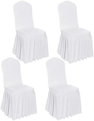 DREAMANIA 4pcs Chair Covers Stretch Parsons Skirt, Durable Washable Universal Chair Slipcover, Super Fit Spandex Chair Seat Protector Cover for Hotel, Ceremony, Home(White)