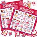 Bingo Cards Valentine Cards for Kids Adults-24 Players Valentine's Day Bingo Game for Kids Card Games School Classroom Games Birthday Party Favors Supplies Valentine Gifts for Boys Girls (Pink)