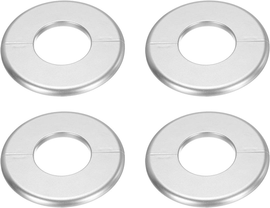 uxcell 4pcs Wall Split Flange 115mm / 4.5" OD Escutcheon Plate ABS Round Self-Adhesive Plumbing Cover Plates for 51mm / 2" Dia Water Pipe Faucet Decoration Accessories, Silver