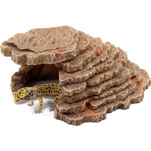 Gecko Hide Shale Scape Step Ledge, Reptile Cave Hideout Tank Accessories Decorations, Great for Reptiles, Amphibians, Leopard Gecko, Lizard, Frogs, Turtle (Small-7.3 * 4.4 * 3)