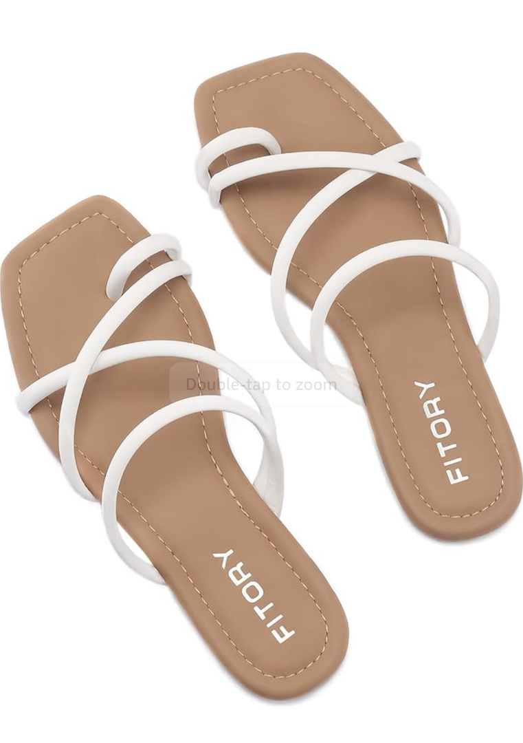 FITORY Women's Slide Sandals Flat Toe Ring Thongs with Cross Strap for Summer Size 7M