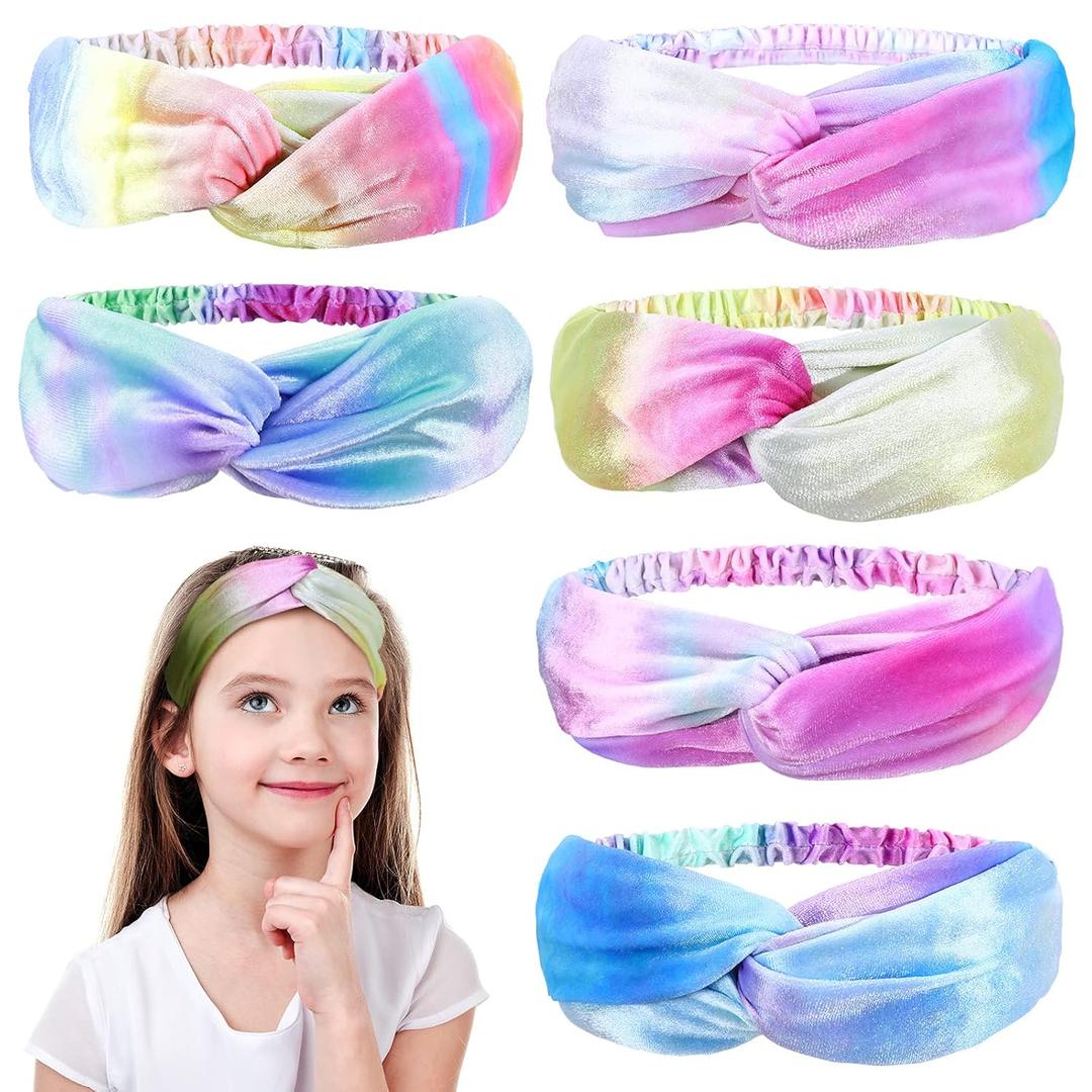 Waydress 6 Pieces Spa Headbands Soft Tie Dye Elastic Adjustable Rainbow Headbands Non Slip Turban Headwraps Hair Accessories Spa Sleepover Party Supplies(Iridescent Color)