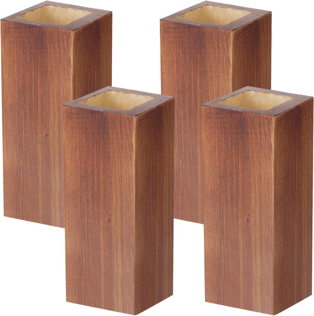 Retro Red Cuboid Pine Wooden Square Holes Risers, Heavy Duty Wood Riser Enhancer Fit Inner Hole 1.97" Increase Height 5.91" for Dining Bench Legs, Chest of Drawers and Plant Pots 4Pcs