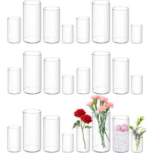 24 Pack Plastic Cylinder Vases for Centerpiece, 4 6 8 10 Inch Tall Acrylic Cylinder Vase Bulk Set Hurricane Candle Holder Glass Like Large Round Clear Plastic Flowers Vases for Wedding Home Office