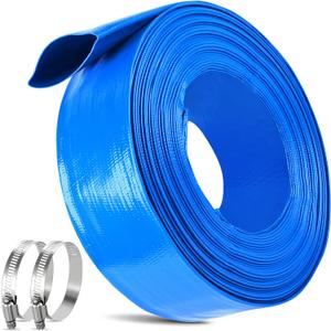 MYFAMIREA 1.5 IN x 30 FT Pool Backwash Hose Heavy Duty Drain Discharge Double PVC Layflat Hose with 2 Clamps, Weatherproof Burst Resistant for Water Transfer, Sump Pump, Pool Filter, Drain (9.2M,Blue)