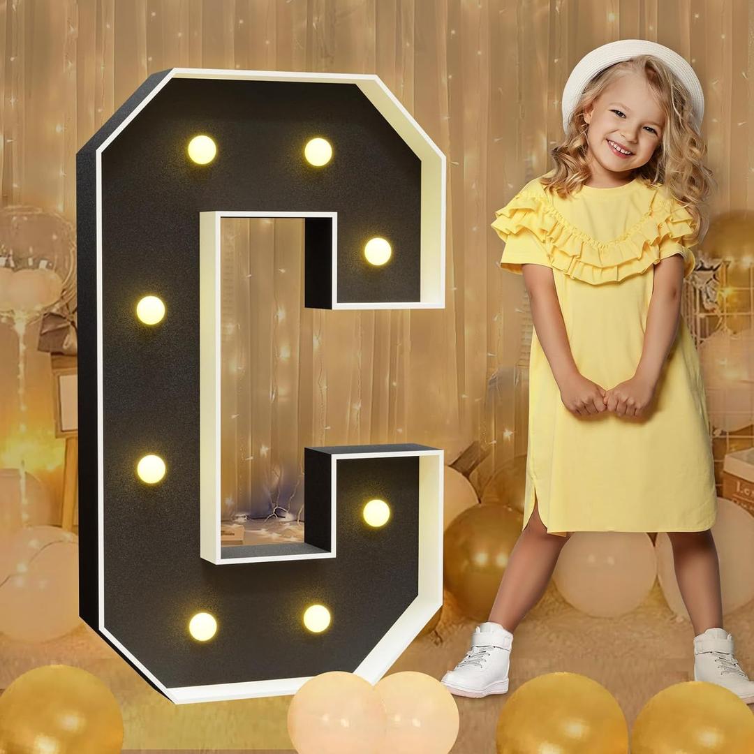 imprsv Marquee Letters Black 3FT: Black Party Decor - Light Up Letter C Large 3 Feet Tall - Party Decorations Letter for Birthday Wedding Proposal Events