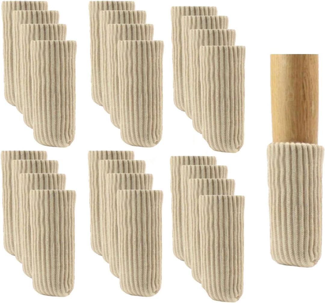 24 PCS Furniture Leg Knitted Furniture Protector - Chair Leg Floor Protectors for Avoid Scratches, Furniture Leg Socks for Moving Easily and Reduce Noise, Beige