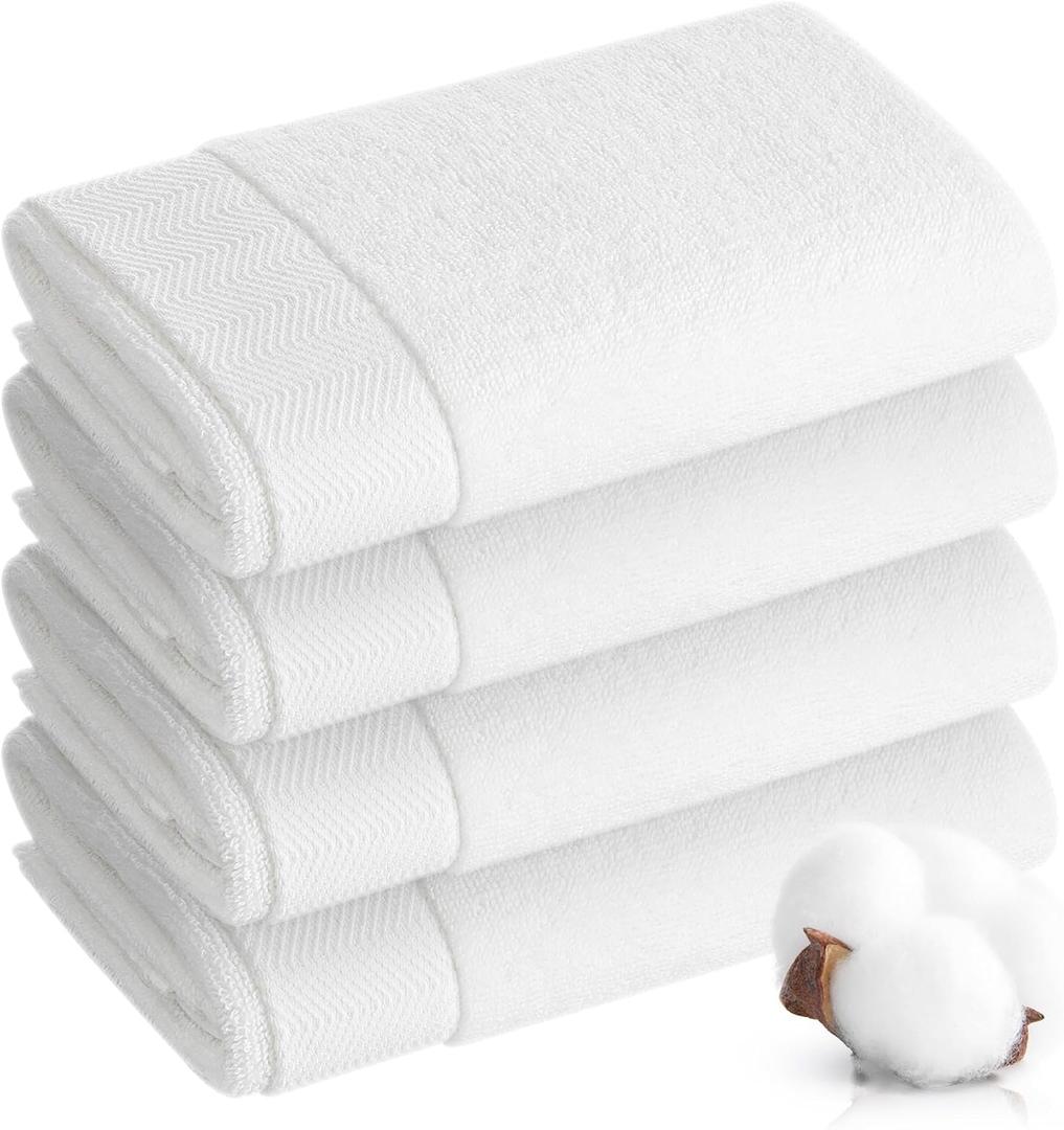 Hand Towel - 100% Cotton White Towels for Bathroom and Gym,Dorm Room Essentials,Soft Hand Towels Set of 4