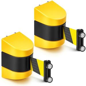 Barydat 16.4 ft Magnetic Retractable Wall Mount Barrier, Crowd Control Safety Belt with ABS Case for Grocery Retail Store Stadium(Black Yellow Rope,Yellow,2 Pcs)