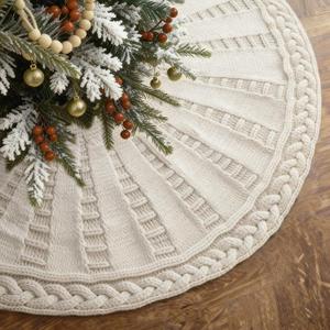 Mini White Tree Skirt, 21 Inches Knitted Christmas Tree Skirt, Christmas Tree Decorations, Farmhouse Christmas Decor Xmas Holiday Home Party Decorations