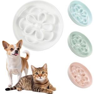 Melamine Cat Slow Feeder Bowl - Floral Maze Cat Food Dish - Flat Plate for Dry & Wet Food - Cute Kitten Bowl - Dishwasher Safe - 6.3'' W x 1'' H - 5.5 oz (160g) - White