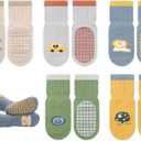 Exegawe Toddler Non Slip Socks, Cute Baby Socks with Grips Crew Socks 5 Pairs, Size: 1-3T