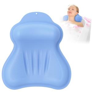 Silicone Bath Pillow, New Material Bath Pillows for Tub Head Neck and Back Support, Bath Tub Pillow with 4D Press Inflatable Airbag and Non-Slip Strong Suction Cups, Quick-Drying, Easy to Store, Blue