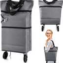 JIANWEI Collapsible Shopping Cart with 360 Swivel Wheels, Portable Folding Trolle-y Grocery Bag, Reusable Foldable Tote Grocery Cart Large Capacity Used for Travel and Home (Grey)