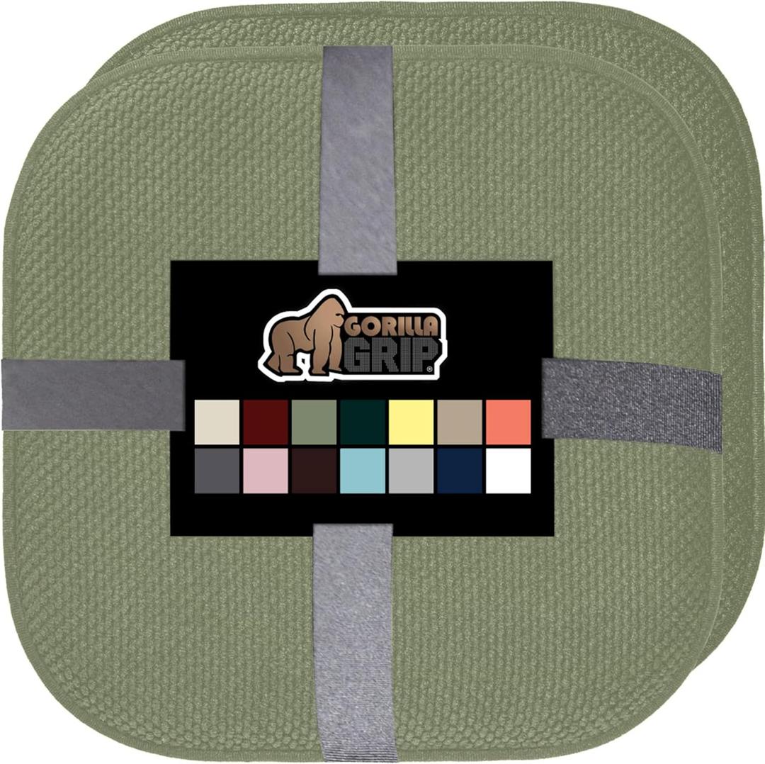 GORILLA GRIP Slip Resistant Chair Cushions, No Ties Required, Memory Foam Pads for Dining Room, Kitchen Table, Office, Rocking Chairs, Plush Seat Cover Cushion Pad, Home Decor, Set of 2, 16x16, Sage