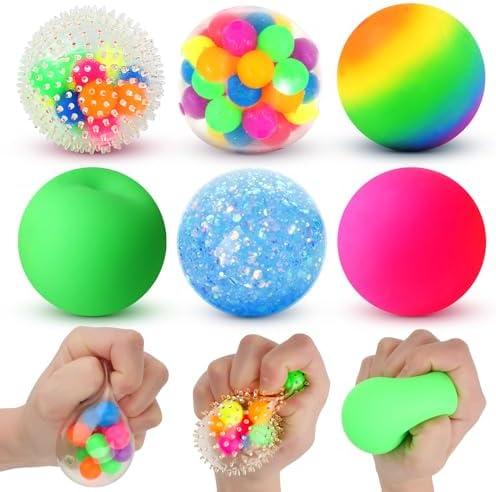 6 Set Squishy Sensory Stress Squeezing Balls for Adults: Best Calming Tool to Relieve Anxiety, Vent Mood and Improve Focus, Easter Basket Stuffers for Kids, Goodie Bag Stuffers One Squishy Popped