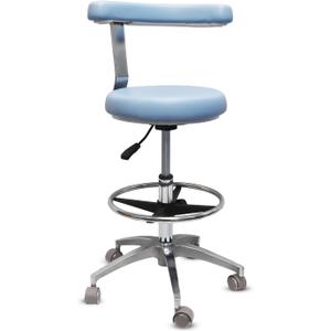 Rolling Stool with Removable Footrest Lab Salon Chair Height Adjustable 360 Swivel Stool for Dentist with Unique Backrest Design (Bluewith Fixed Handrail)
