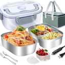 LAVAED Heated Lunch Box Warmer - 80W Electric Lunch Box for Adults - 2 in 1 Food Heater for Car/Truck/Office/Outdoor - BPA Free