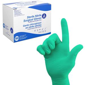Dynarex Sterile Nitrile Surgical Gloves, Powder Free, Size 7.5, 50 Pairs of Gloves, White, 7.5