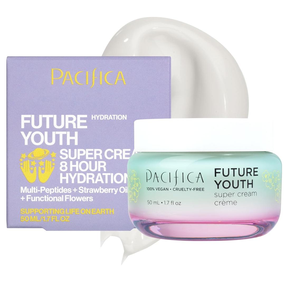 Pacifica Future Youth Super Cream Daily Anti-Aging Moisturizer for All Skin Types, Lightweight Hydration with Advanced Peptides & Antioxidants, Improves Firmness & Elasticity, Vegan & Clean Beauty