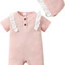SUNNY PIGGY Baby Girl Clothes Infant Sleeveless Jumpsuit One Piece Romper Newborn Overalls Outfits Bodysuit with Hat (3-6 Months)