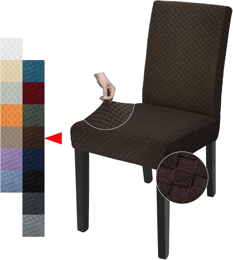 YEMYHOM Pack of 6 Latest Checkered Dining Chair Slipcover Parsons Chair Furniture Protector Stretch Chair Covers for Dining Room, Restaurant, Kitchen, Party (Dark Coffee)