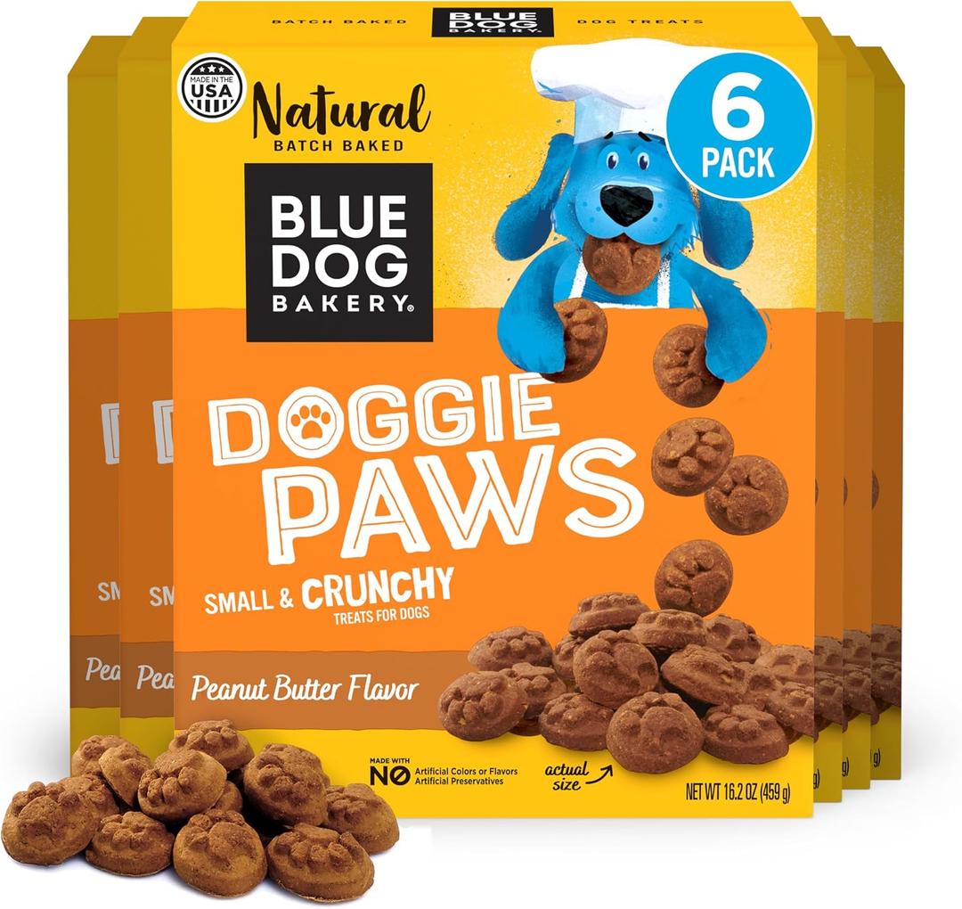 Blue Dog Bakery Natural Dog Treats, Doggie Paws, Peanut Butter, 16.2oz (6 Count) (EXP 03/15/28)