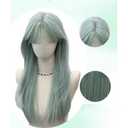 Mint Green Long Straight Wig for Women with Bangs Lolita Synthetic Hair Wig Natural Looking Heat Resistant Wigs for Daily Use