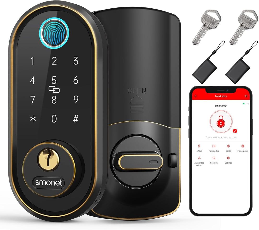 Smart Keyless Entry Door Lock - Fingerprint Electronic Deadbolt Touchscreen Keypad SMONET Biometric Digital Bluetooth Door Lock Smart Deadbolt Compatible with Alexa for Homes and Hotel (Oil Rubbed Bronze)