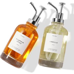 Molimoli Coffee Syrup Dispenser for Coffee Bar, Pump Dispenser, Glass Syrup Bottle w. Upgraded Pump, 16.9 oz 500 ml, Set of 2, Silver