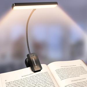 Glocusent 26 LED Book Light, 1200 mAh 90 Hrs Lasting Rechargeable Reading Light, 5 Amber Colors & Stepless Dimming Book Reading Light - Portable Clip on Light for Book Lovers Kids (Black)