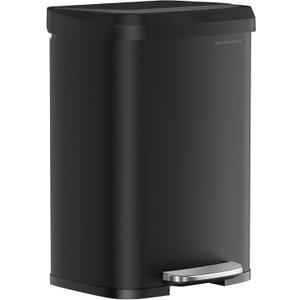 SONGMICS Kitchen Trash Can, 13 Gallon (50 L) Stainless Steel Garbage Can, with Stay-Open Lid and Step-on Pedal, Soft Closure, Tall, Large and Space-Saving, Black ULTB530B50