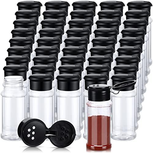 50 Pcs Plastic Spice Jars with Shaker Lids Containers Black Plastic Spice Bottles Seasoning Shaker Jars 3.3 Oz/ 100ml Seasoning Holder for Storing Herbs Powders