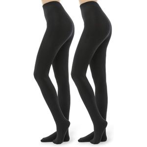 G&Y 2 Pairs Fleece Lined Tights for Women - 100D Opaque Warm Winter Pantyhose (Small)