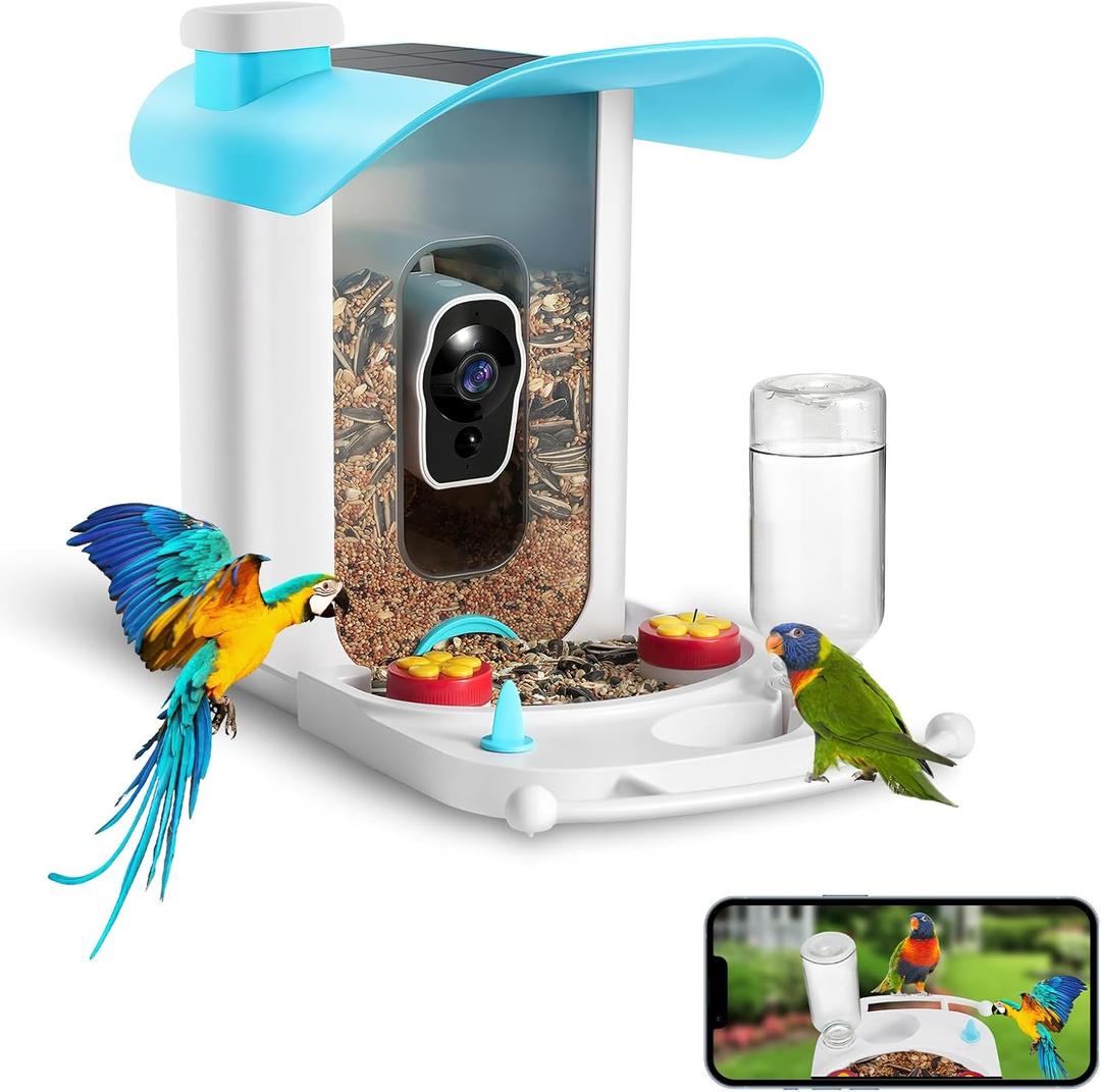 Smart Bird Feeder with Camera - HD1081p Bird Camera Auto Capture Bird Videos, PIR Detection, Solar, Night Vision, AI Recognition of Birds, Ideal Gift for Family