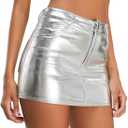 Metallic Shiny Skirts Y2K Low Waist Sparkly Rave Bodycon Mini Cargo Skirts with Pocket (Gray, L)