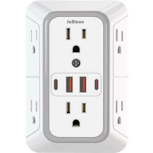 JcBlaon Outlet Extender Surge Protector - 6 Outlet Splitter with 4 USB Ports (2 USB C), Multiple Plug Expander Wall Charger, 3 Sided Multi Plug Wall Adapter Power Strip for Home Office Kitchen Travel (White)