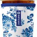 Iced Coffee Sleeve  Neoprene Reusable Cup Sleeves for Drinks, Insulated Drink Sleeves to Keep Hands Dry & Drinks Cold, Stylish & Durable Coffee Sleeves (Blue Porcelain Bloom, Medium: 22-29oz)