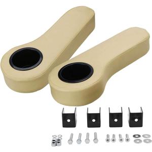 Golf Cart Rear Seat Armrest Cup Holder - Compatible with EZGO, Club Car, Yamaha, More (Non-Drilling Brackets, Beige)