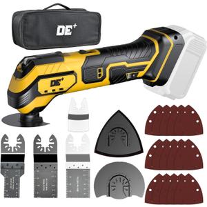 DeForce Oscillating Multi-Tool Kit for Dewalt 20V Max Battery, 21000 OPM, 6 Speeds, 3Cordless Oscillating Tool, 23PCS Accessories, Brushless Motor for Scraping, Sanding, Cutting Wood(No Battery) (Yellow)