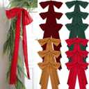 12 Pcs Christmas Frayed Edge Bows Decoration - 12" x 24" Chiffon Silk Ribbon Large Vintage Bow Ornaments Set for Xmas Tree Topper, Garland, Wreath, Candlestick - Holiday Indoor Outdoor Decor