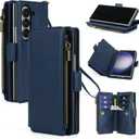 ASAPDOS for Samsung Galaxy Z Fold 6 Wallet Case with S Pen Holder,PU Leather Strap Wristlet Flip Case with Magnetic Closure[S-Pen Fully Compatible],Card Holder[RFID Blocking] and Kickstand Blue