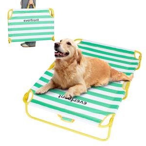 everfront Dog Elevated Bed Foldable Portable Raised Bed Camping cot Outdoor Summer Dog Bed (Medium, GreenStripes-Oxford Fabric)